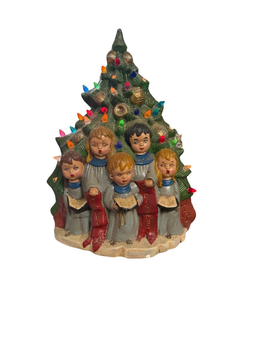 Vintage 16" Lighted Ceramic Christmas Tree Choir Music Box Silent Night